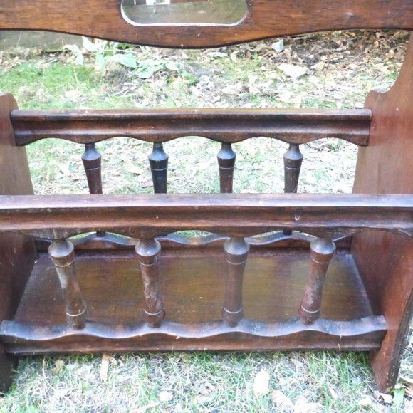 BS - Vintage WOOD MAGAZINE HOLDER Solid Wood Magazine Rack LP holder Game Book - Picture 3 of 6